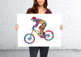 Downhill Mountain Biking Watercolor Print Dirt Bike Mountain Biker Poster Stunt Racing Bike Extreme Sport Print For Him Sports Wall Art-1854