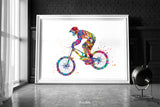 Downhill Mountain Biking Watercolor Print Dirt Bike Mountain Biker Poster Stunt Racing Bike Extreme Sport Print For Him Sports Wall Art-1854