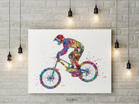 Downhill Mountain Biking Watercolor Print Dirt Bike Mountain Biker Poster Stunt Racing Bike Extreme Sport Print For Him Sports Wall Art-1854