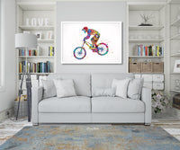 Downhill Mountain Biking Watercolor Print Dirt Bike Mountain Biker Poster Stunt Racing Bike Extreme Sport Print For Him Sports Wall Art-1854