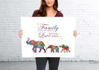 Elephant Family Watercolor Print Mother and Two Babies Kids Family Quote Family Gift Wall Art Christmas Gift Childrens Nursery Decor-1845