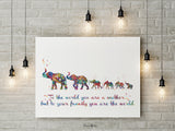Elephant Family Mom Dad and Four Baby Watercolor Print Quote Art Wedding Gift Family Print Wall Art Home Decor Housewarming Wall Prints-1863