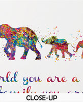Elephant Family Mom Dad and Four Baby Watercolor Print Quote Art Wedding Gift Family Print Wall Art Home Decor Housewarming Wall Prints-1863