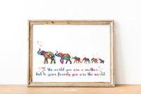 Elephant Family Mom Dad and Four Baby Watercolor Print Quote Art Wedding Gift Family Print Wall Art Home Decor Housewarming Wall Prints-1863