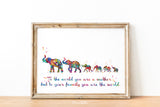 Elephant Family Mom Dad and Four Baby Watercolor Print Quote Art Wedding Gift Family Print Wall Art Home Decor Housewarming Wall Prints-1863