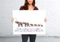 Elephant Family Mom Dad and Four Baby Watercolor Print Quote Art Wedding Gift Family Print Wall Art Home Decor Housewarming Wall Prints-1863