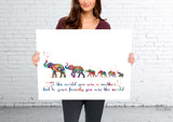 Elephant Family Mom Dad and Four Baby Watercolor Print Quote Art Wedding Gift Family Print Wall Art Home Decor Housewarming Wall Prints-1863