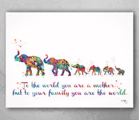 Elephant Family Mom Dad and Four Baby Watercolor Print Quote Art Wedding Gift Family Print Wall Art Home Decor Housewarming Wall Prints-1863