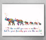 Elephant Family Mom Dad and Four Baby Watercolor Print Quote Art Wedding Gift Family Print Wall Art Home Decor Housewarming Wall Prints-1863
