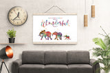 Elephants Family with one Babies What a Wonderful World Quote Watercolor Print Wedding Gift Wall Art Anniversary Wall Art Baby Shower-1818