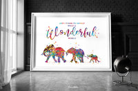 Elephants Family with one Babies What a Wonderful World Quote Watercolor Print Wedding Gift Wall Art Anniversary Wall Art Baby Shower-1818