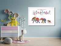 Elephants Family with one Babies What a Wonderful World Quote Watercolor Print Wedding Gift Wall Art Anniversary Wall Art Baby Shower-1818