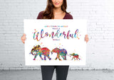 Elephants Family with one Babies What a Wonderful World Quote Watercolor Print Wedding Gift Wall Art Anniversary Wall Art Baby Shower-1818