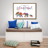 Elephants Family with one Babies What a Wonderful World Quote Watercolor Print Wedding Gift Wall Art Anniversary Wall Art Baby Shower-1818