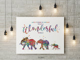 Elephants Family with one Babies What a Wonderful World Quote Watercolor Print Wedding Gift Wall Art Anniversary Wall Art Baby Shower-1818