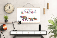 Elephants Family Watercolor Print Mom and Two Baby What a Wonderful World Quote Wedding Gift Wall Art Anniversary Wall Art Baby Shower-1856