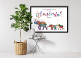 Elephants Family Watercolor Print Mom and Two Baby What a Wonderful World Quote Wedding Gift Wall Art Anniversary Wall Art Baby Shower-1856