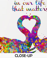 Elephant Love Quote Watercolor Print Kiss Love Couple Wedding Housewarming Gift Wall Art Wall Decor Art Anniversary Gift Wall Hanging-1872