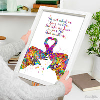 Elephant Love Quote Watercolor Print Kiss Love Couple Wedding Housewarming Gift Wall Art Wall Decor Art Anniversary Gift Wall Hanging-1872