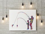 Father and Son Fishing Watercolor Print Fishing Poster Father Day Fishing Art Gift Wall Art Dad and Son Gift Home Decor Nursery Decor-1805