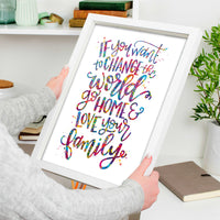 Family Quote Watercolour Print Love Your Family Wall Hanging Wall Decor Typo Calligraphy Housewarming Gift Christmas Gift Wall Art-1708