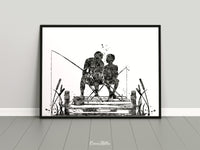 Father and Son Fishing Watercolor Print Fishing Poster Father Day Fishing Art Gift Wall Art Dad and Son Gift Home Decor Nursery Decor-1802