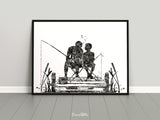 Father and Son Fishing Watercolor Print Fishing Poster Father Day Fishing Art Gift Wall Art Dad and Son Gift Home Decor Nursery Decor-1802