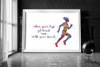 Female Runner Watercolor Print Afro Runner Woman Girl When your legs get tired run with your heart Quote poster running Gift Runners-1877