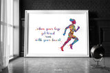 Female Runner Watercolor Print Afro Runner Woman Girl When your legs get tired run with your heart Quote poster running Gift Runners-1877