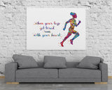 Female Runner Watercolor Print Afro Runner Woman Girl When your legs get tired run with your heart Quote poster running Gift Runners-1877