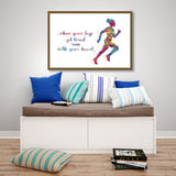 Female Runner Watercolor Print Afro Runner Woman Girl When your legs get tired run with your heart Quote poster running Gift Runners-1877