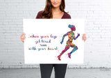 Female Runner Watercolor Print Afro Runner Woman Girl When your legs get tired run with your heart Quote poster running Gift Runners-1877