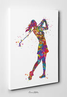 Female Golfer Watercolor Print Golf Player Female Woman Mom Girls Golf Playing Decor Wall Art Sports Golf Art Girls Room Wall Hanging-1758