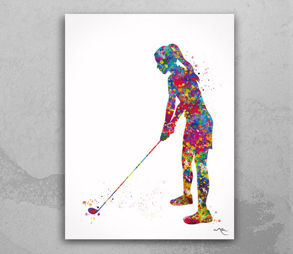 Female Golfer Watercolor Print Golf Player Female Woman Mom Girls Golf Playing Decor Wall Art Sports Golfer Girl Art Gift Wall Hanging-1831