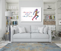 Female Runner Watercolor Print Runner Woman Girl When your legs get tired run with your heart Quote poster sport running Gift Runners-1870