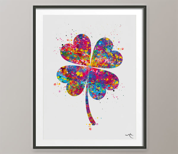 Four Leaf Clover Watercolor Print Wall Art Office Decor Saint Patricks Day Irish Symbol Housewarming Gift Home Decor Shamrock Wall Decor-517