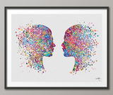 Face to Face Watercolor Print LOVE Gift PSI Psychology Art Clinic Dialogue Psychology Office Psychologist Gift Therapist Couples Therapy-11 - CocoMilla