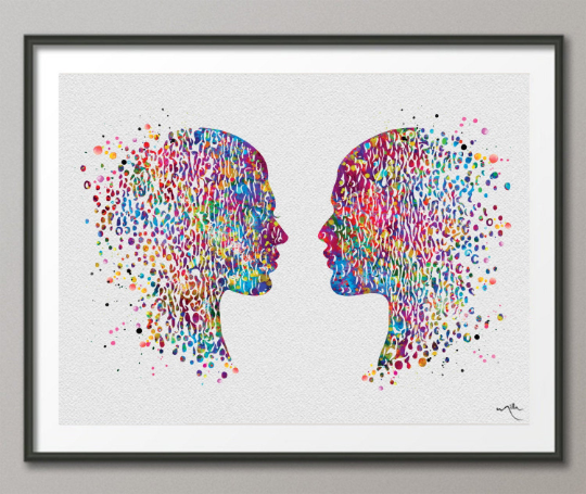 Face to Face Watercolor Print LOVE Gift PSI Psychology Art Clinic Dialogue Psychology Office Psychologist Gift Therapist Couples Therapy-11 - CocoMilla