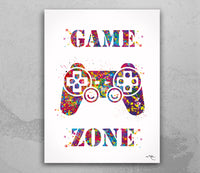 Game Zone Gamers Art Watercolor Print Joystick Game Room Decor Wall Art for Kids Boys Teens Game Controller Gaming Gamer Video Game-1816