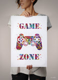 Game Zone Gamers Art Watercolor Print Joystick Game Room Decor Wall Art for Kids Boys Teens Game Controller Gaming Gamer Video Game-1816