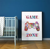 Game Zone Gamers Art Watercolor Print Joystick Game Room Decor Wall Art for Kids Boys Teens Game Controller Gaming Gamer Video Game-1816