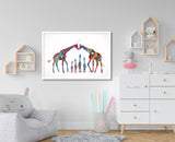 Giraffe Family Watercolor Print For Kids Nursery Decor New Family Baby Shower Wall Art Wall Decor Four Kids Christmas Housewarming Gift-1792