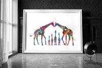 Giraffe Family Watercolor Print For Kids Nursery Decor New Family Baby Shower Wall Art Wall Decor Four Kids Christmas Housewarming Gift-1792