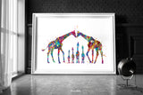 Giraffe Family Watercolor Print For Kids Nursery Decor New Family Baby Shower Wall Art Wall Decor Four Kids Christmas Housewarming Gift-1792