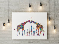 Giraffe Family Watercolor Print For Kids Nursery Decor New Family Baby Shower Wall Art Wall Decor Four Kids Christmas Housewarming Gift-1792