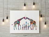 Giraffe Family Watercolor Print For Kids Nursery Decor New Family Baby Shower Wall Art Wall Decor Four Kids Christmas Housewarming Gift-1792