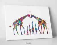 Giraffe Family Watercolor Print For Kids Nursery Decor New Family Baby Shower Wall Art Wall Decor Four Kids Christmas Housewarming Gift-1792