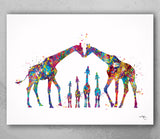 Giraffe Family Watercolor Print For Kids Nursery Decor New Family Baby Shower Wall Art Wall Decor Four Kids Christmas Housewarming Gift-1792