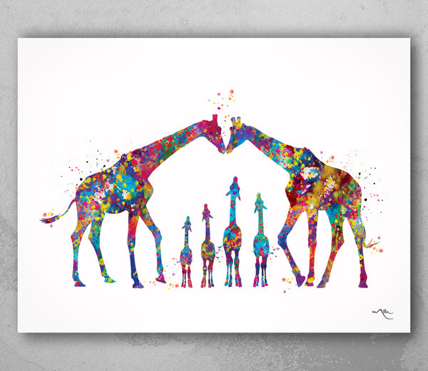 Giraffe Family Watercolor Print For Kids Nursery Decor New Family Baby Shower Wall Art Wall Decor Four Kids Christmas Housewarming Gift-1792