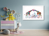 Giraffe Family Watercolor Print For Kids Nursery Decor New Family Baby Shower Wall Art Wall Decor Four Kids Christmas Housewarming Gift-1792